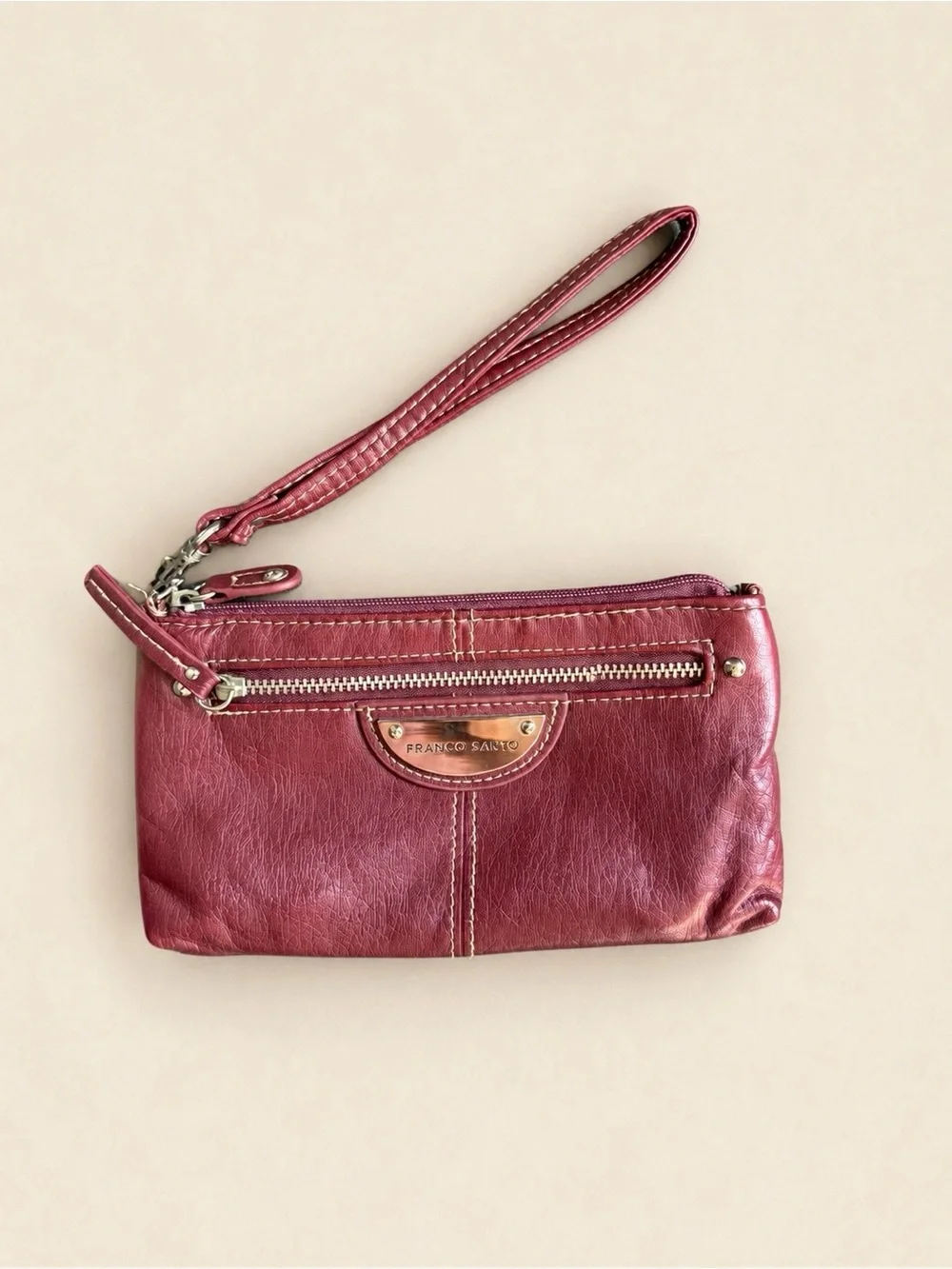 Franco Sarto Wine Red Leather Wristlet Clutch